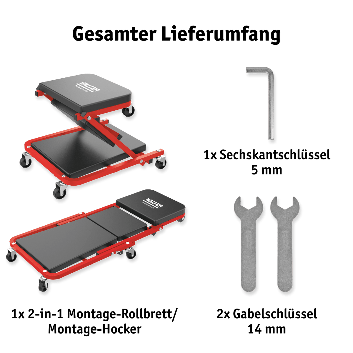 WALTER Montage-Rollbrett und Werkstatthocker 2-in-1