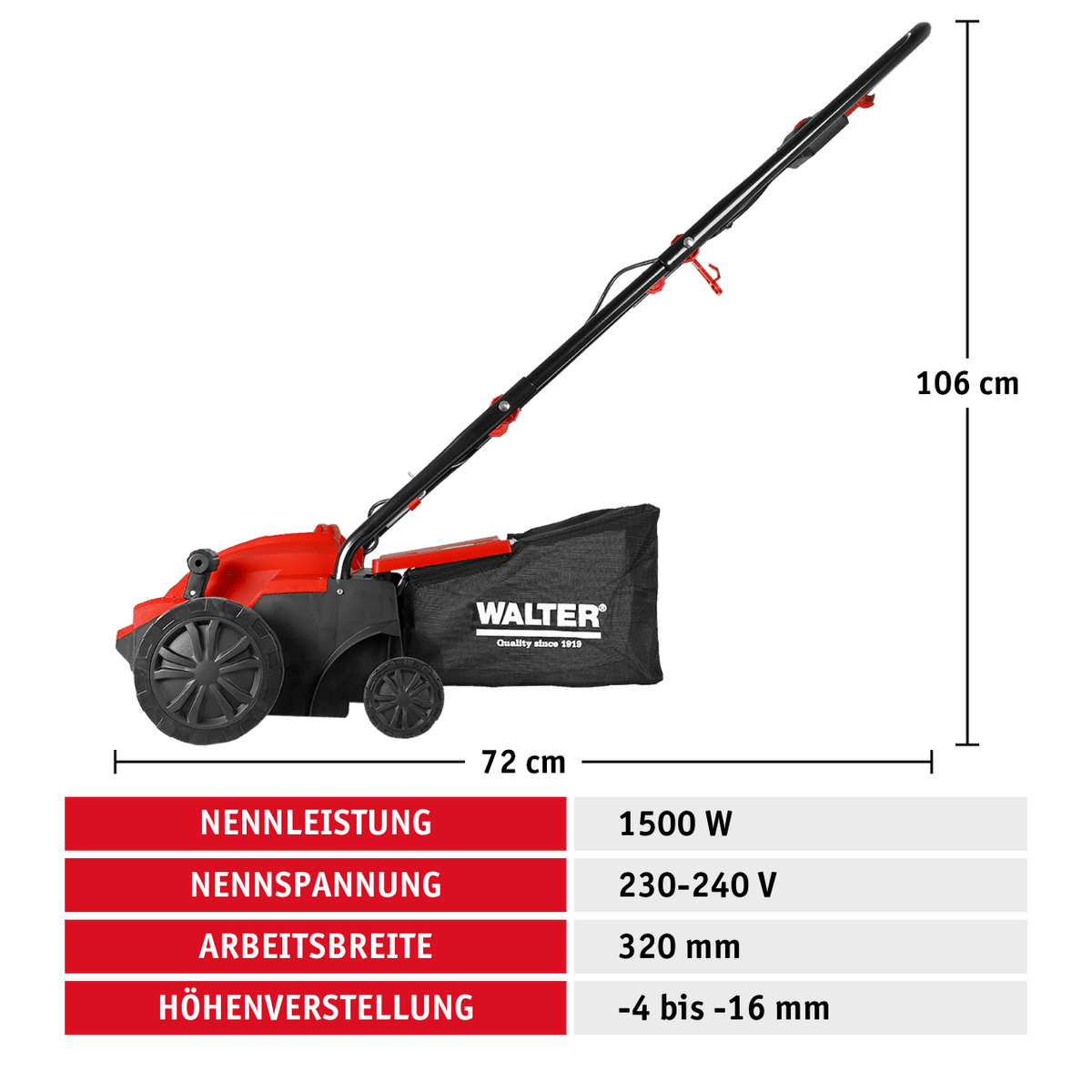 WALTER Elektro - Vertikutierer und Rasenlüfter 1500 W