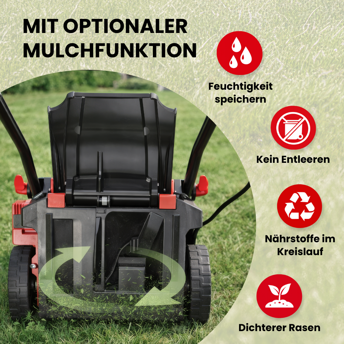 Akku-Rasenmäher mit Mulchfunktion und 2x Akku