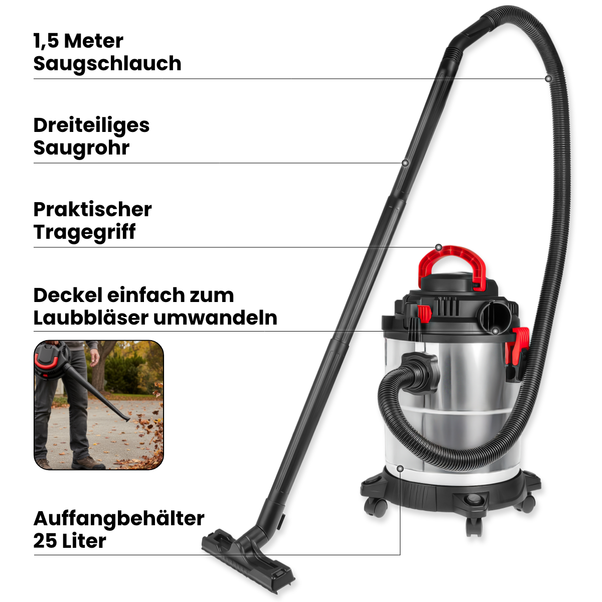 Wet/dry vacuum cleaner and blower 1200 W