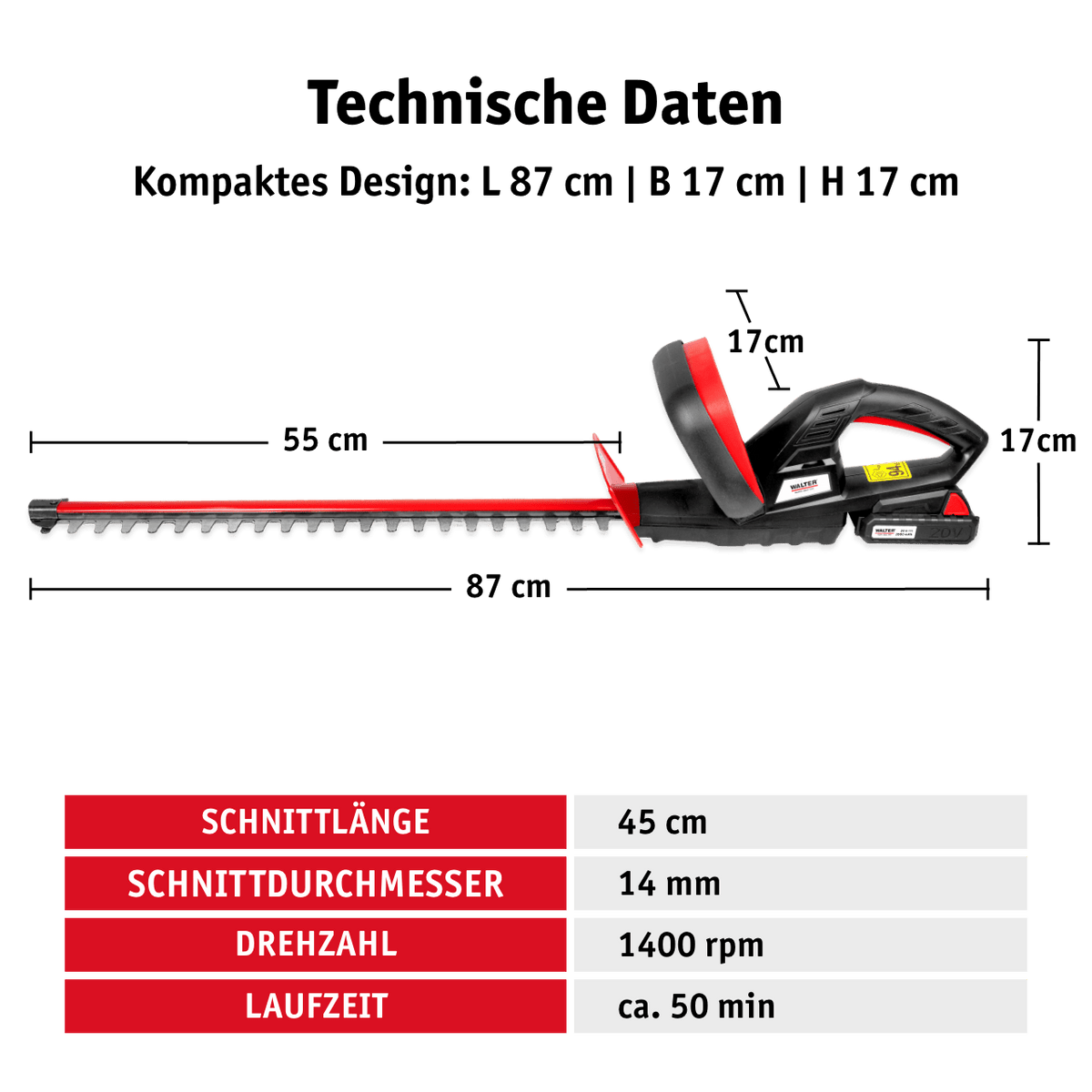 WALTER Akku-Heckenschere 20 V