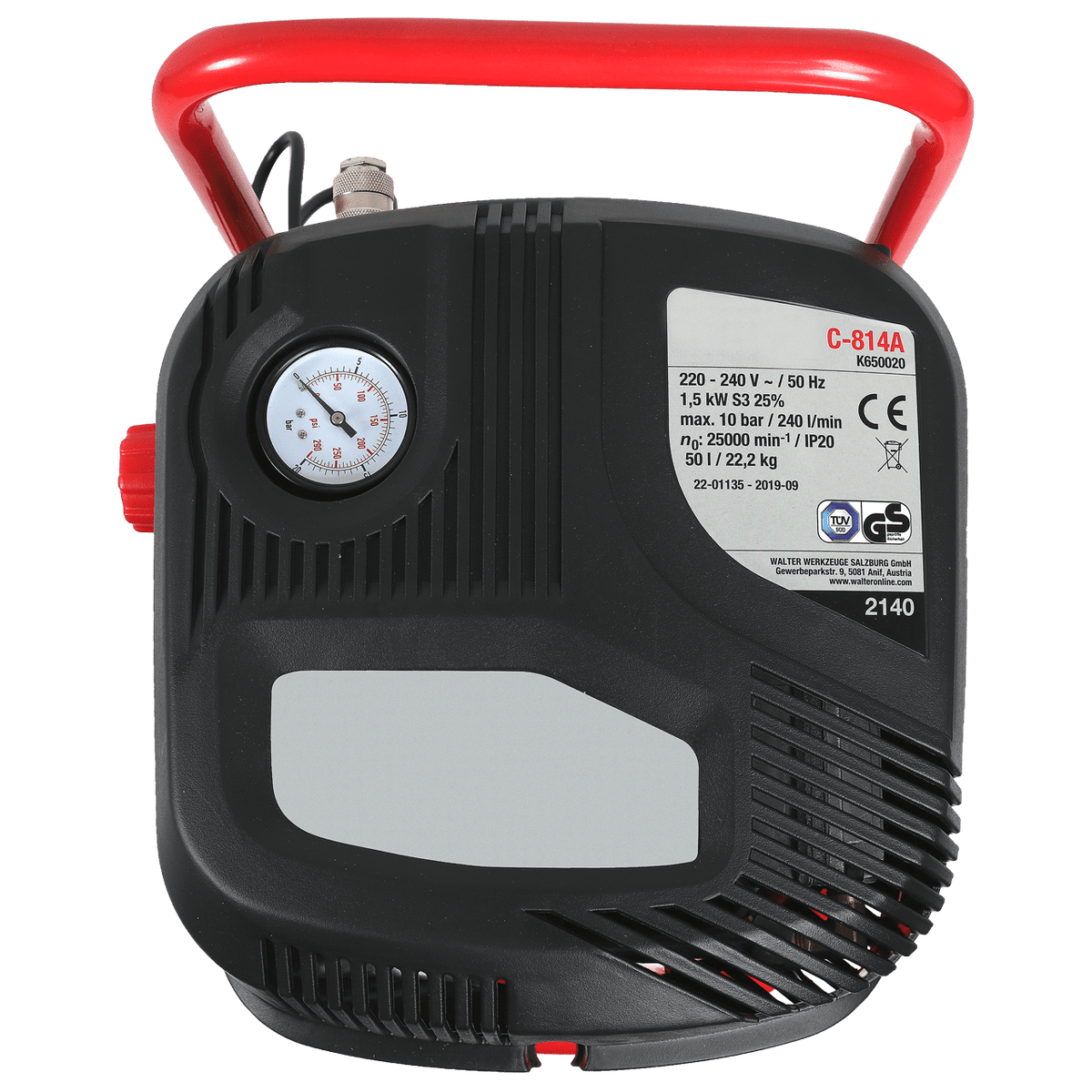 WALTER Multibrand Repacked Werkstatt-Kompressor 50 L (mit Spiralschlauch, Manometer, Adapter)