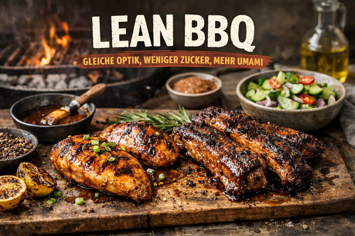 Lean BBQ 2026: Weniger Zucker, mehr Geschmack – so baust du Glanz, Bark & Umami ohne klebrige Saucen