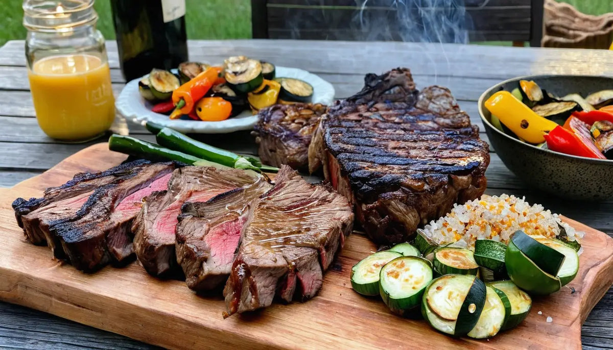 Platte mit gegrilltem Steak.