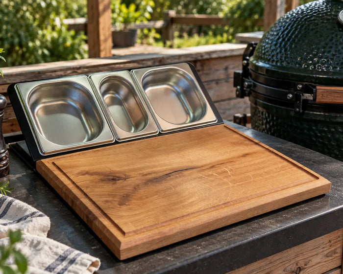 Chefstation Schneidebrett – Arbeitsstation aus Vollholz für Küche, Grill & BBQ