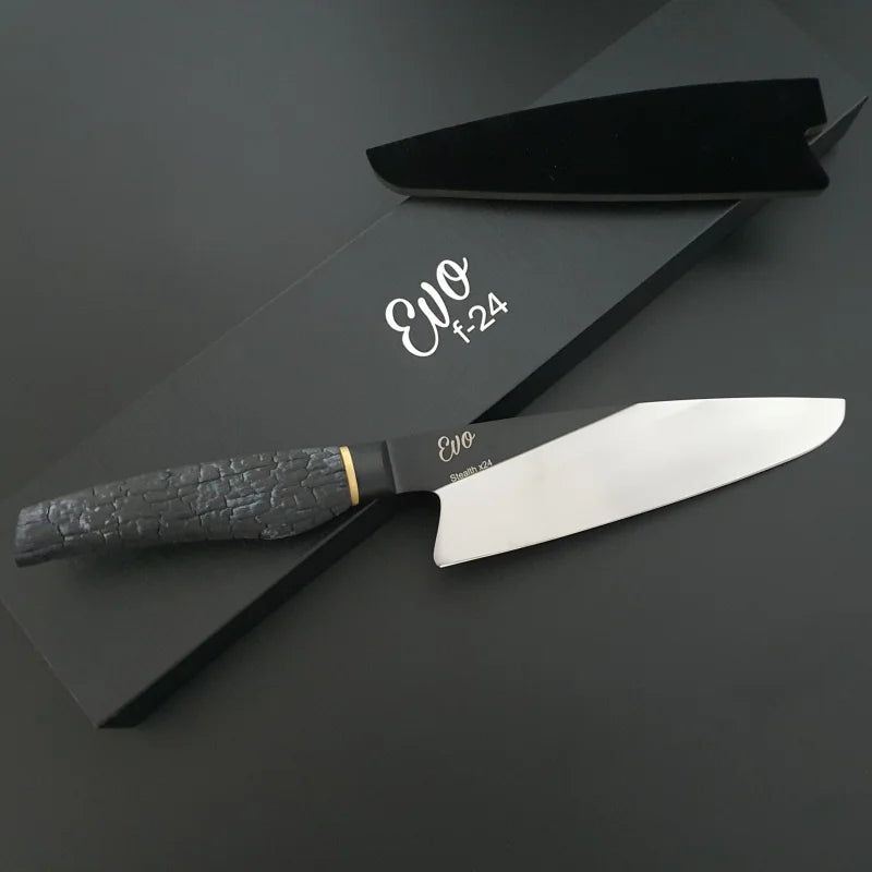 Stealth x24 Küchenmesser mit dunklem Griff und polierter Klinge der x24 Evolution Limited-Serie