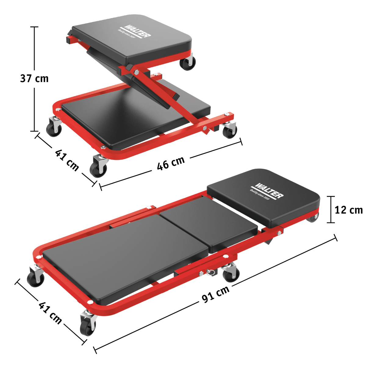 WALTER Montage-Rollbrett und Werkstatthocker 2-in-1