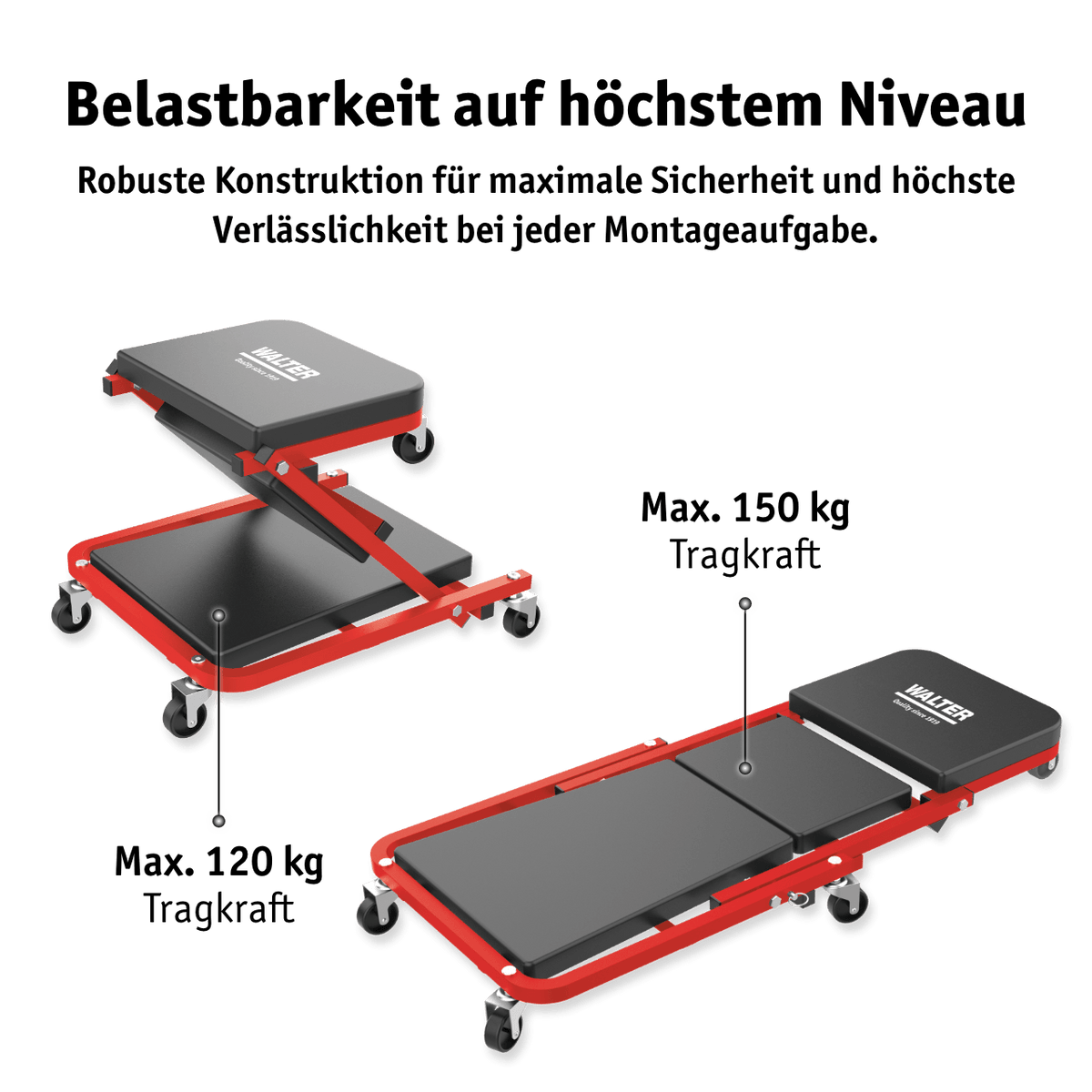 WALTER Montage-Rollbrett und Werkstatthocker 2-in-1