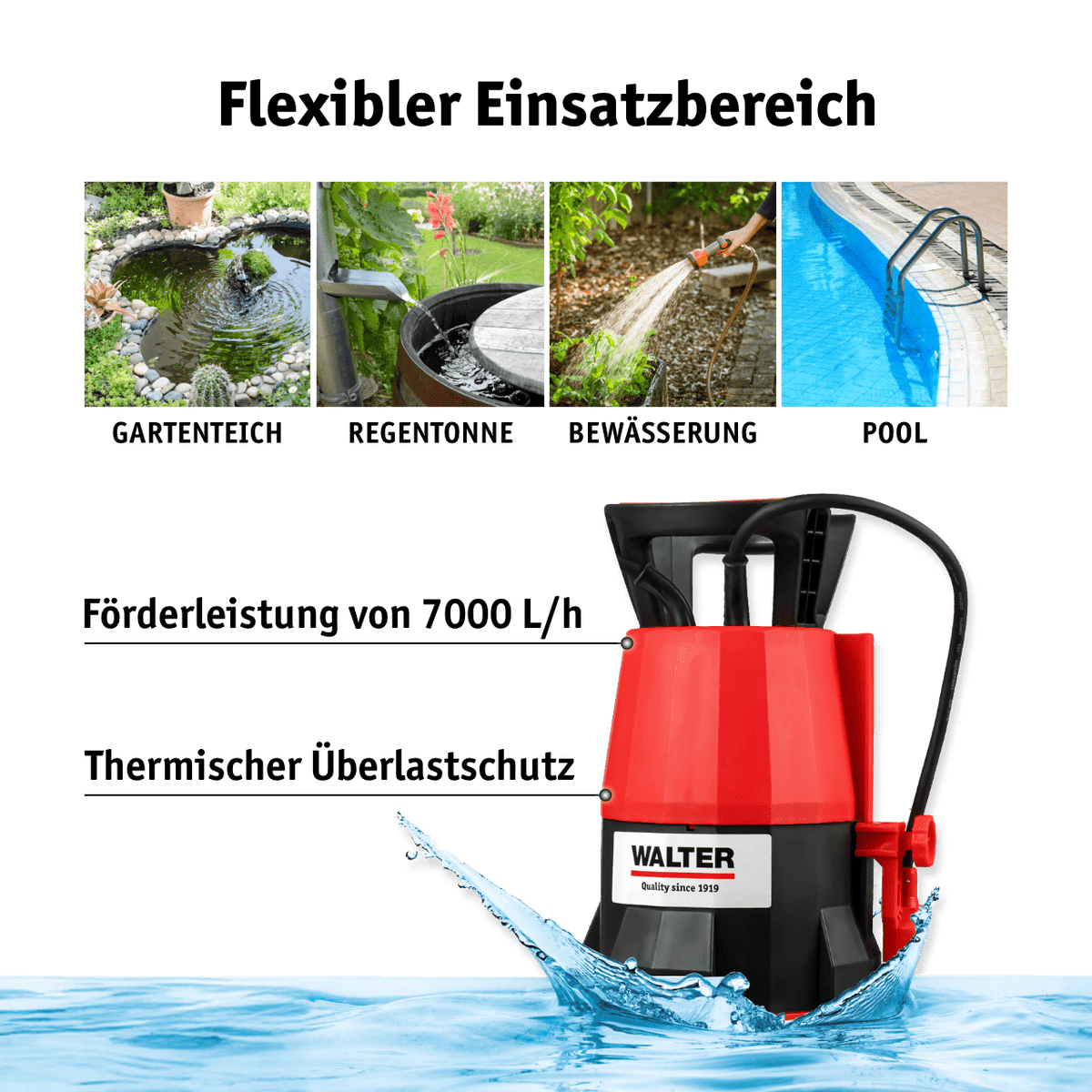 WALTER Klarwasser Tauchpumpe "extra flach" 400 W