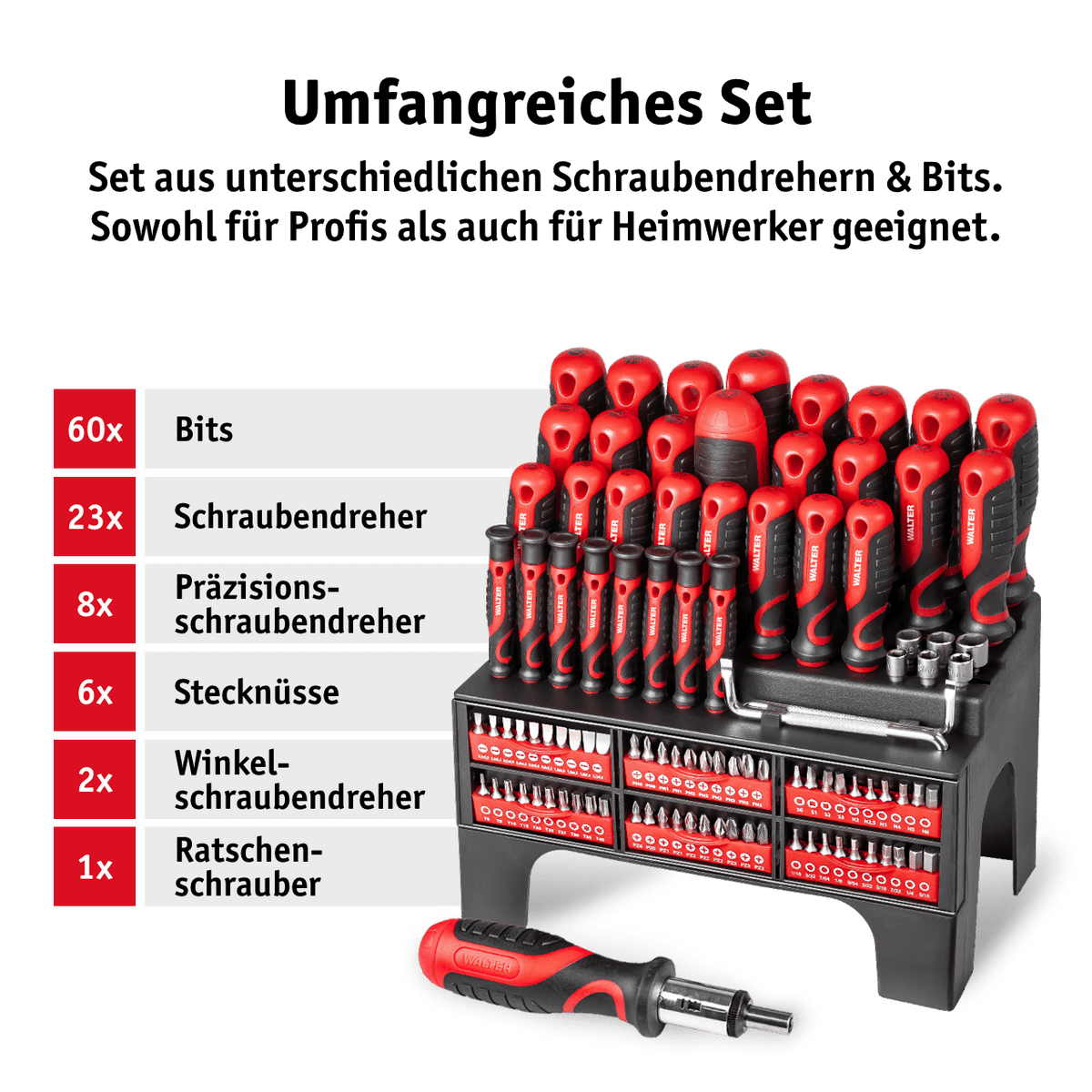 WALTER Schraubendreher- und Bit-Set 100-tlg.