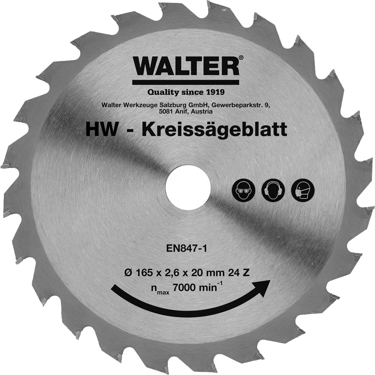 WALTER Hartmetall Sägeblatt 165 mm / 24 Z
