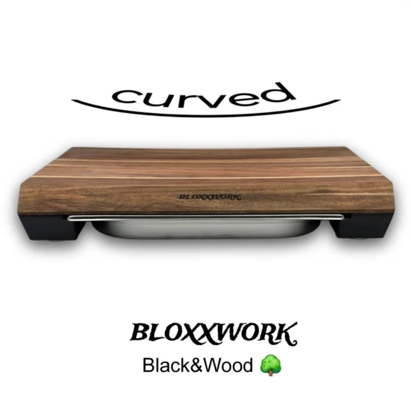 Bloxxwork Curved Frontansicht – Holz trifft Edelstahl in präziser Verarbeitung