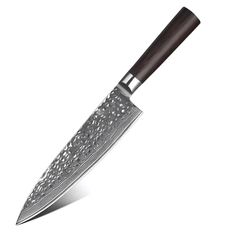 NaturalWood Variantenbild: Damast-Chefmesser mit Rosenholzgriff und massives Schneidebrett mit Saftrille