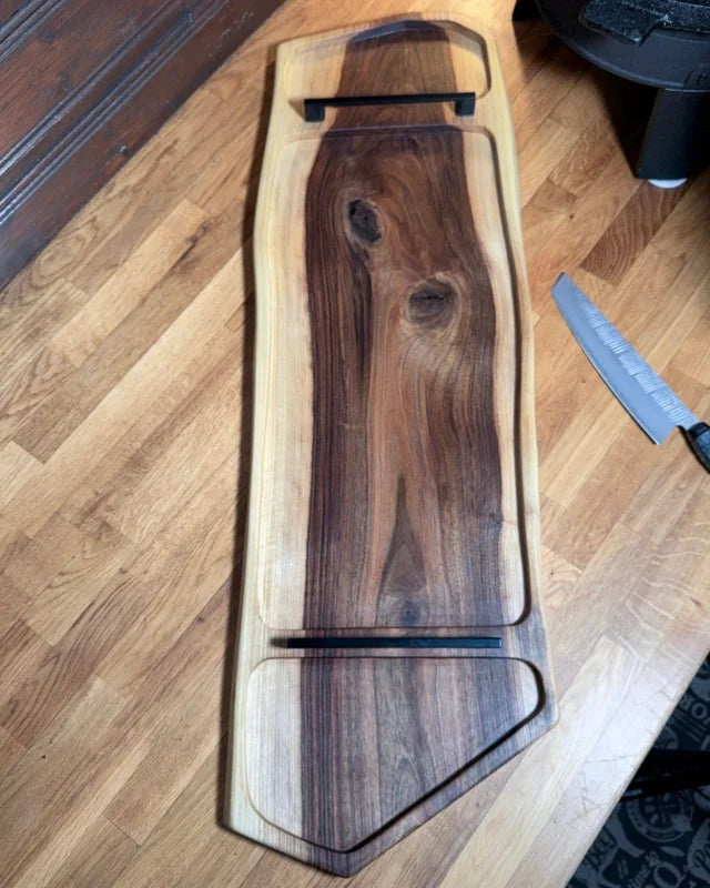 Pitmaster Board Eclipse – Nussbaum | 95×30×2,5 cm | mit 3 Design-Ausfräsungen