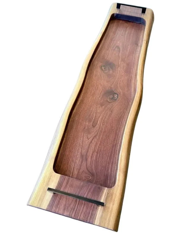 Holz Servierbrett XXL aus Nussbaum mit lebenden Kanten für Steak und Grill
