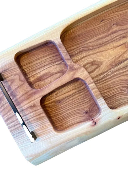 Holz Servierbrett groß mit quadratischen Fächern aus Ulme für Grill und Gastro