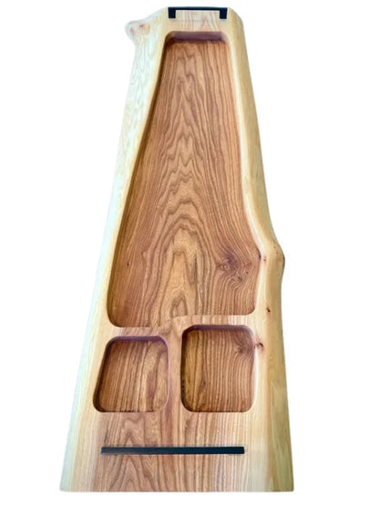 Holz Servierbrett groß mit drei Fächern, aus einem Stück Ulme für Grill und Gastro