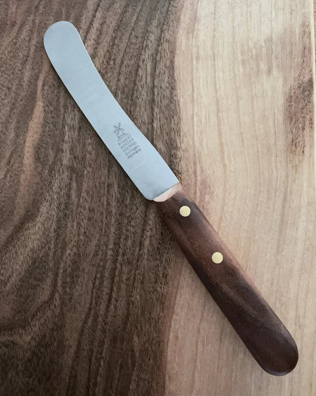 Windmühlenmesser Buckels 118 mm mit Walnussgriff – handgepließt, rostfrei, ideal zum Schneiden und Streichen